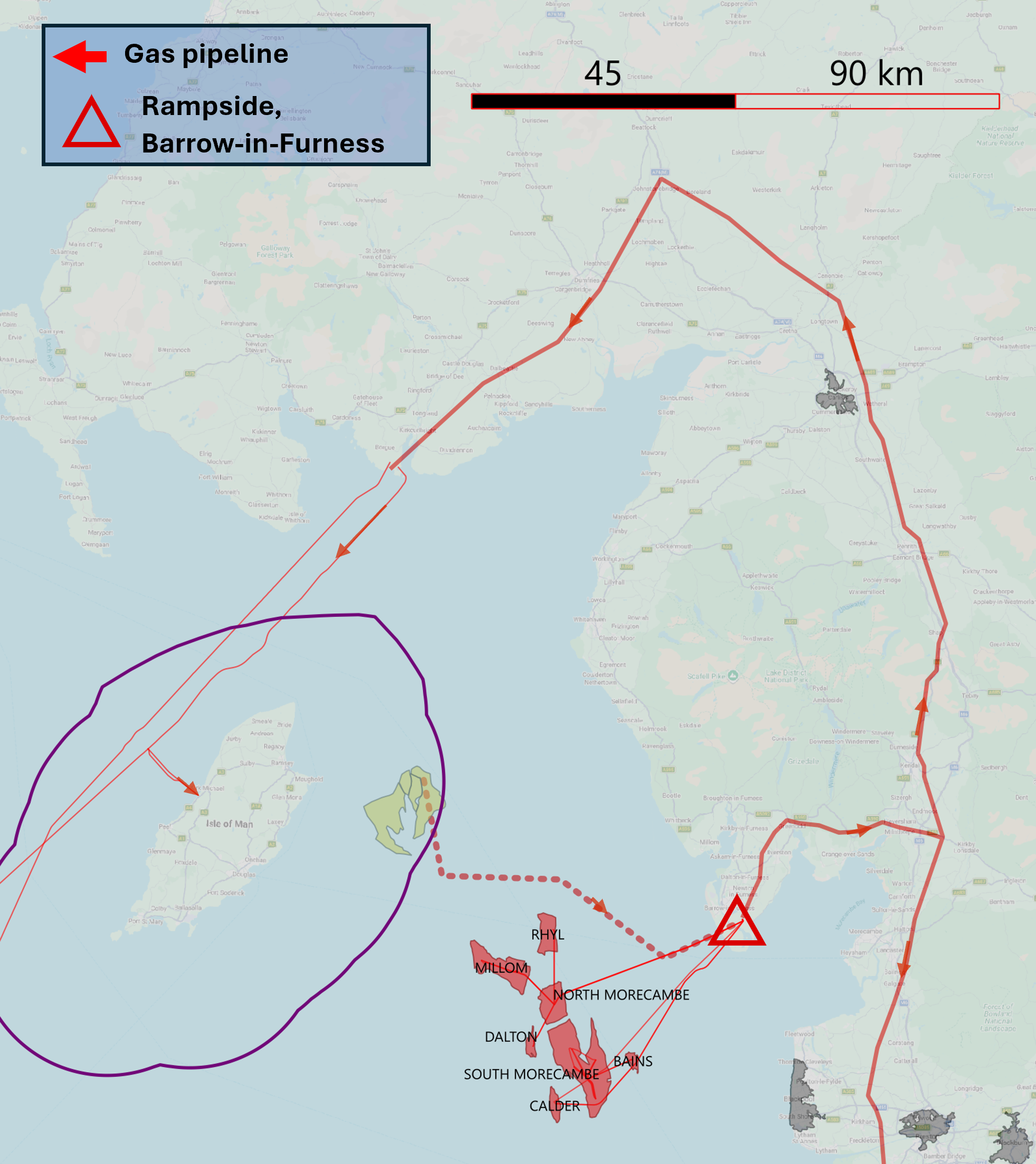 Illustration showing placement of subsea pipeline and domestic supply line