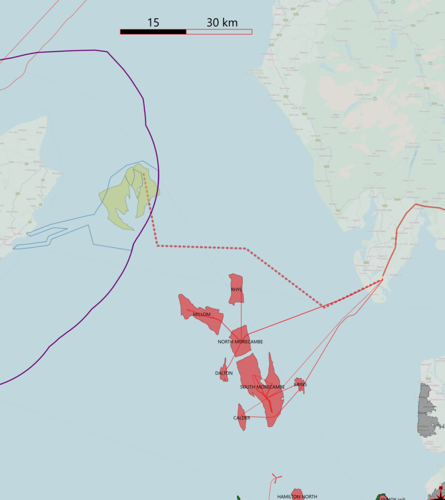 Map illustrating the spatial overlap between the proposed wind farm and the gas field