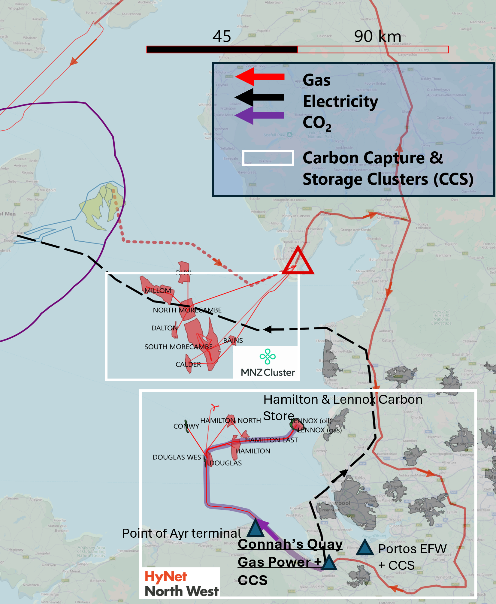 Detailed map showing the proposed pipeline network to Barrow and Connahs Quay