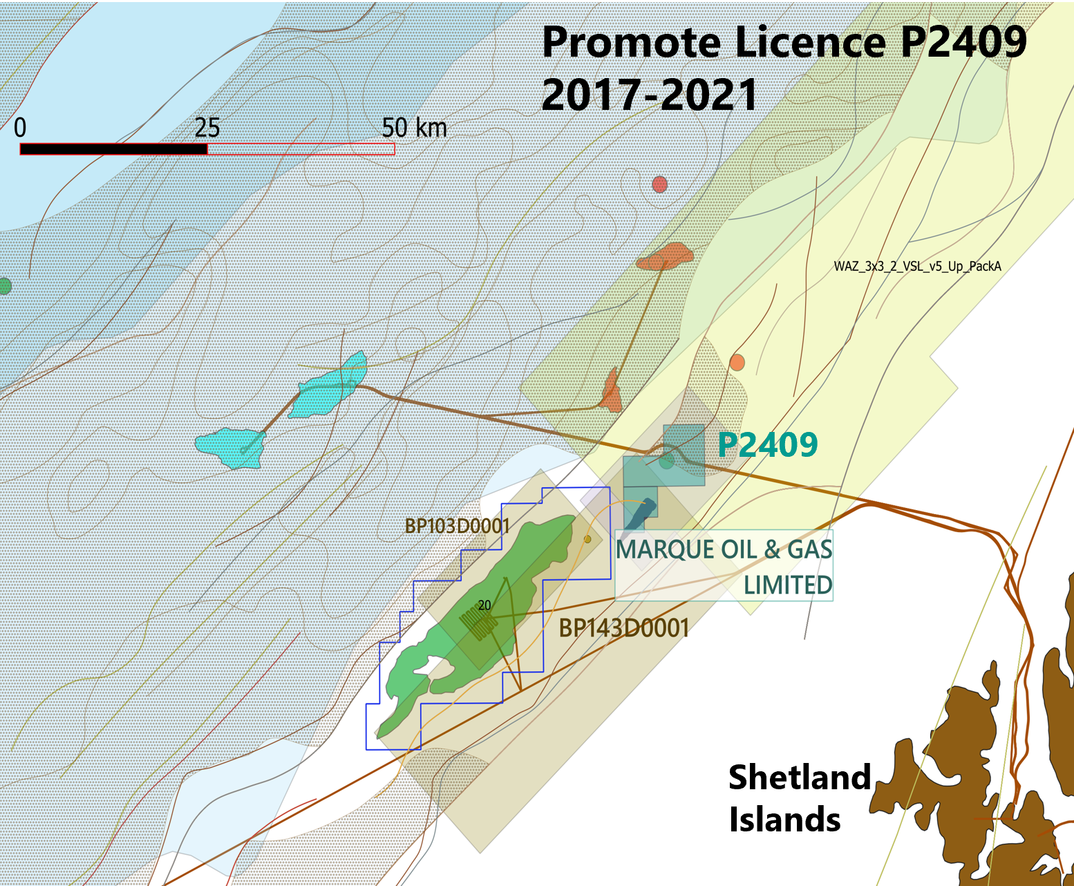 Map illustrating the placement of p2409 licence area