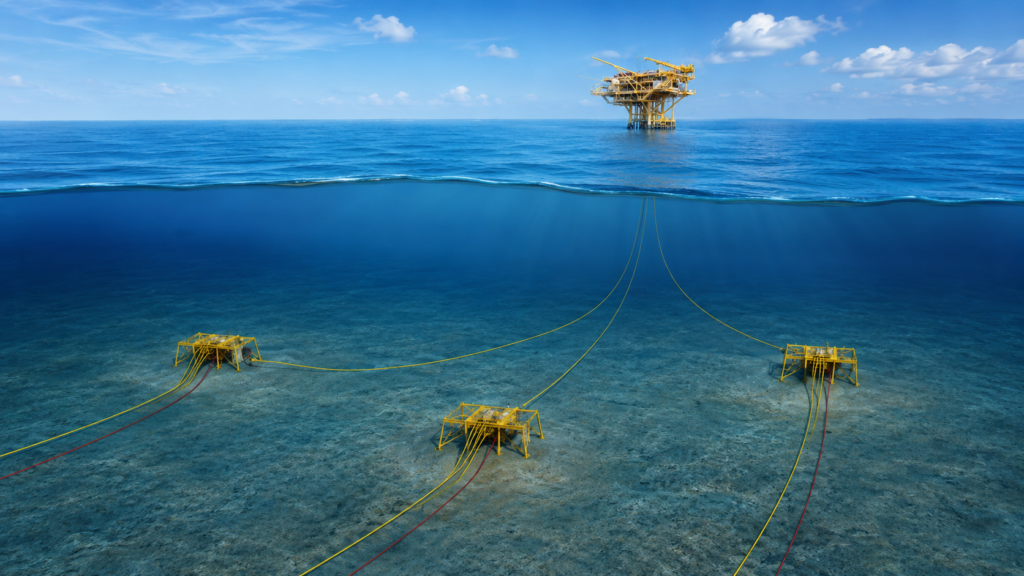 Illustration of an offshore production installation at sea